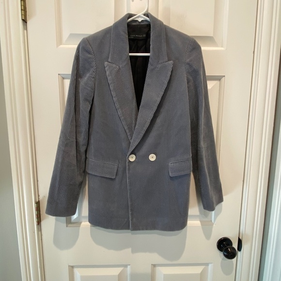 Zara Corduroy double breasted oversized Blazer Blue Gray 16564 - Picture 4 of 12